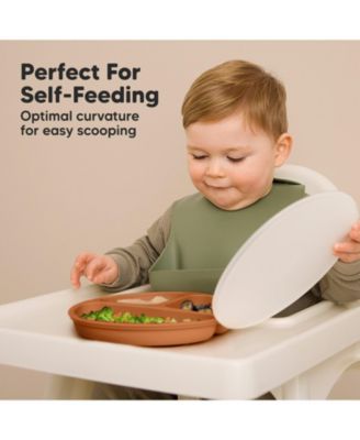 3-Pack Prep Suction Plates with Lids, 100% Silicone Baby Plates with Lid, BPA-Free Kids Divided Toddler Plates