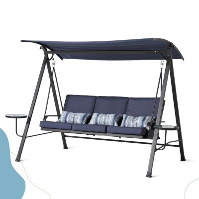 Steel 3-Seater Swing Porch Swing With Canopy