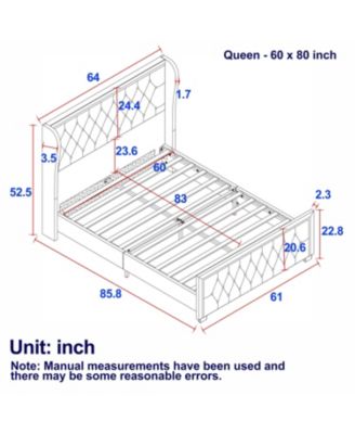 Grey Velvet Platform Bed with LED Headboard