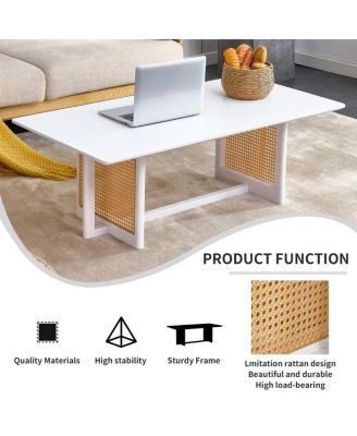 Solid Wood and Rattan Coffee Table Set