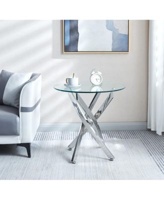 Modern Round Tempered Glass End Table With Chrome Legs