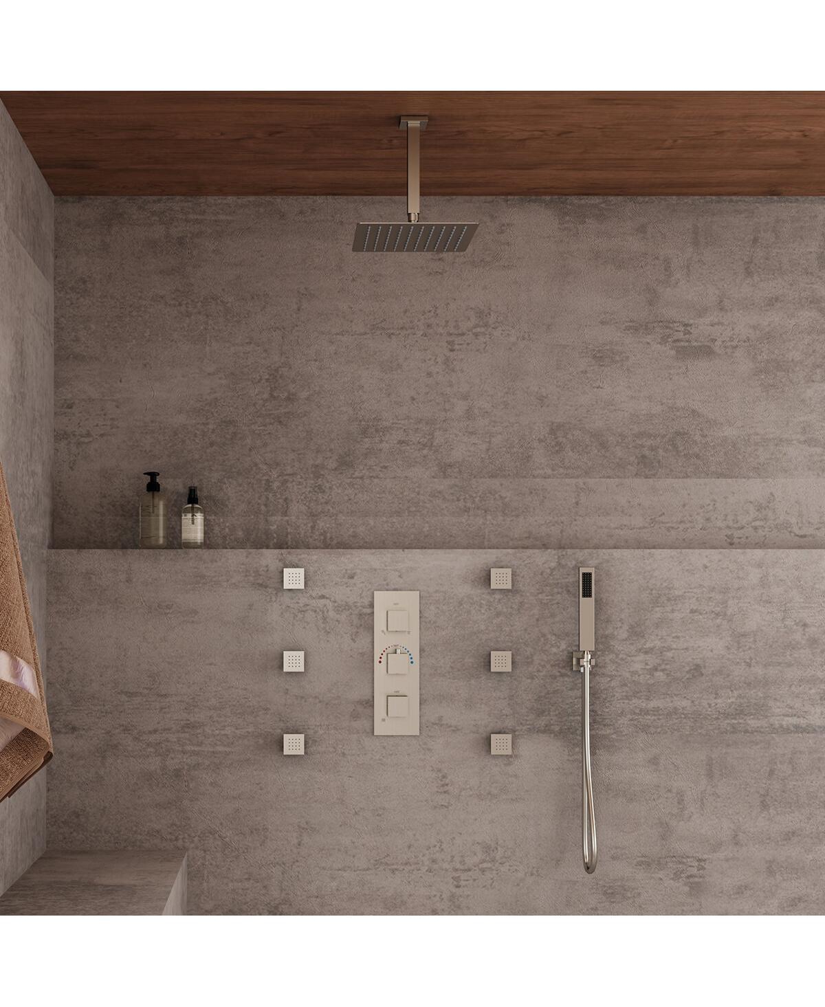 Mondawe Ceiling Mounted Thermostatic Shower System Set with Handheld Spray & 6 Body Jets, Brushed Gold