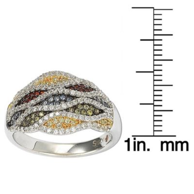 Sterling Silver Cubic Zirconia Multi-Color Wave Ring