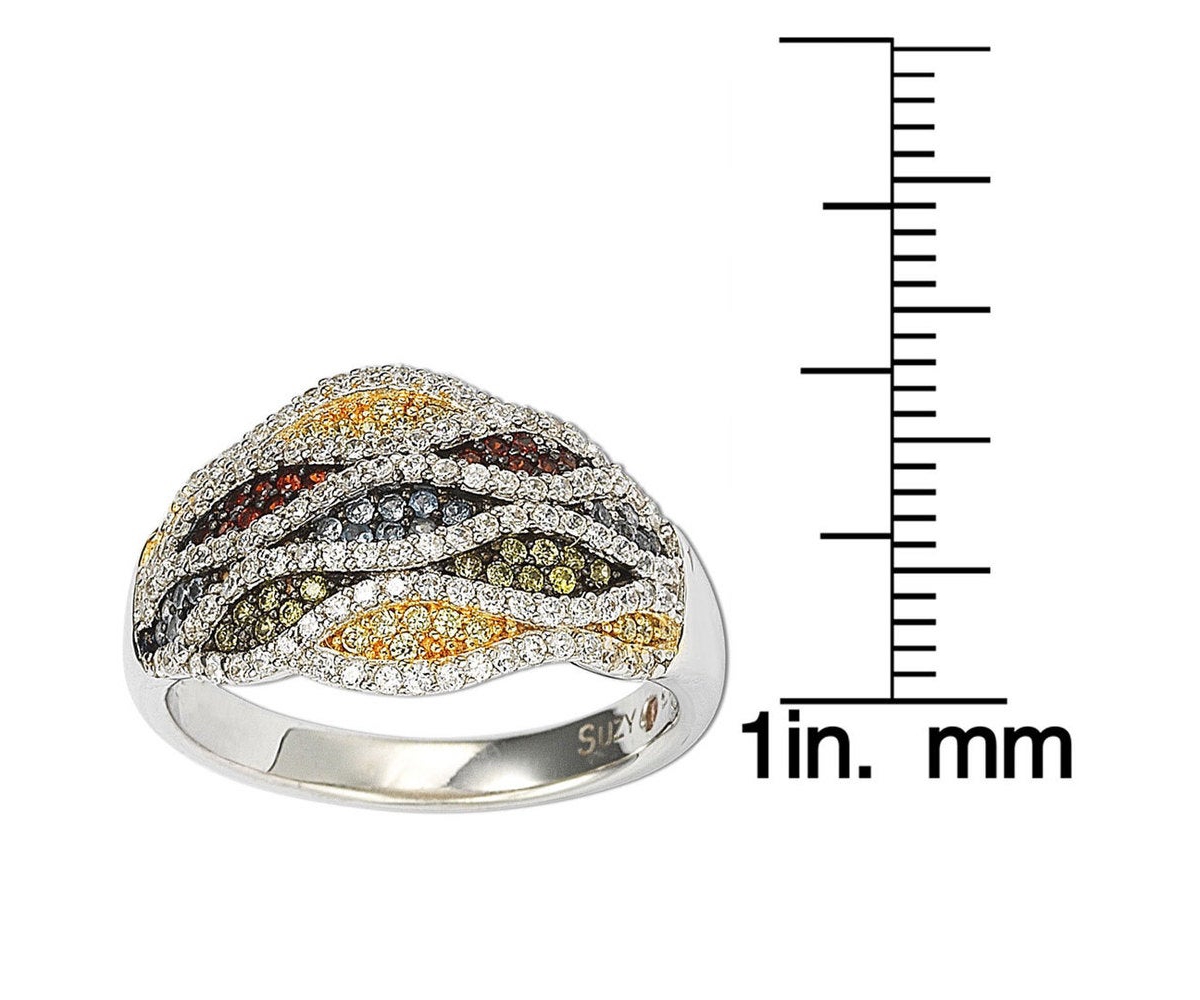 Suzy Levian New York Suzy Levian Sterling Silver Cubic Zirconia Multi-Color Wave Ring