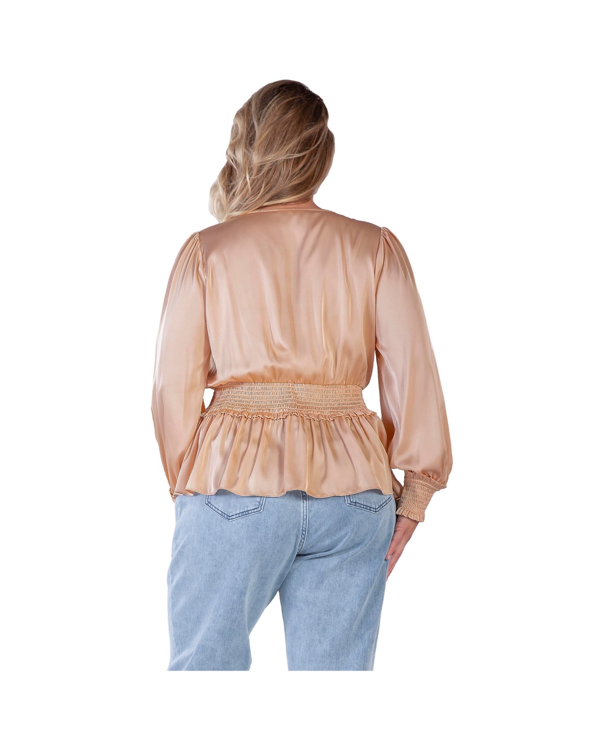 Standards & Practices Plus Size Satin V-Neck Long Sleeves Blouse