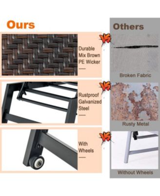 Patio PE Rattan Chaise Lounge with 5-Level Backrest and Wheels-Brown