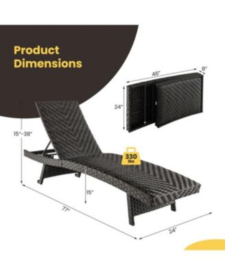 Folding Padded Rattan Patio Chaise Lounge with Adjustable Backrest and Quick Dry Foam