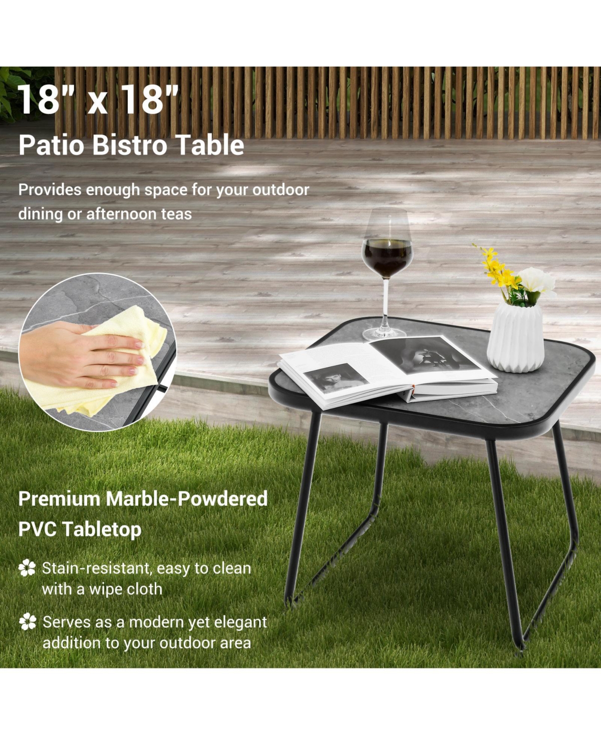 Slickblue 3 Pieces Patio Folding Chaise Lounge Set with Pvc Tabletop- Black