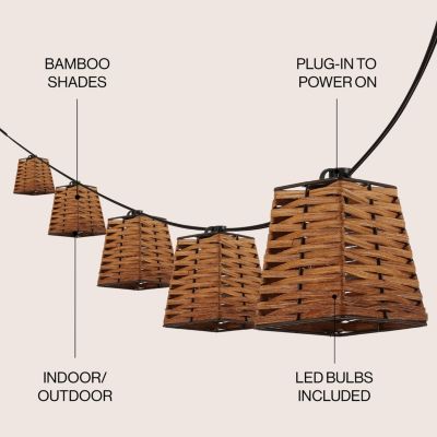 Quinn 10-Light Indoor/Outdoor 10 ft. Classic Vintage LED G40 Square Bamboo Shaded String Lights, Brown