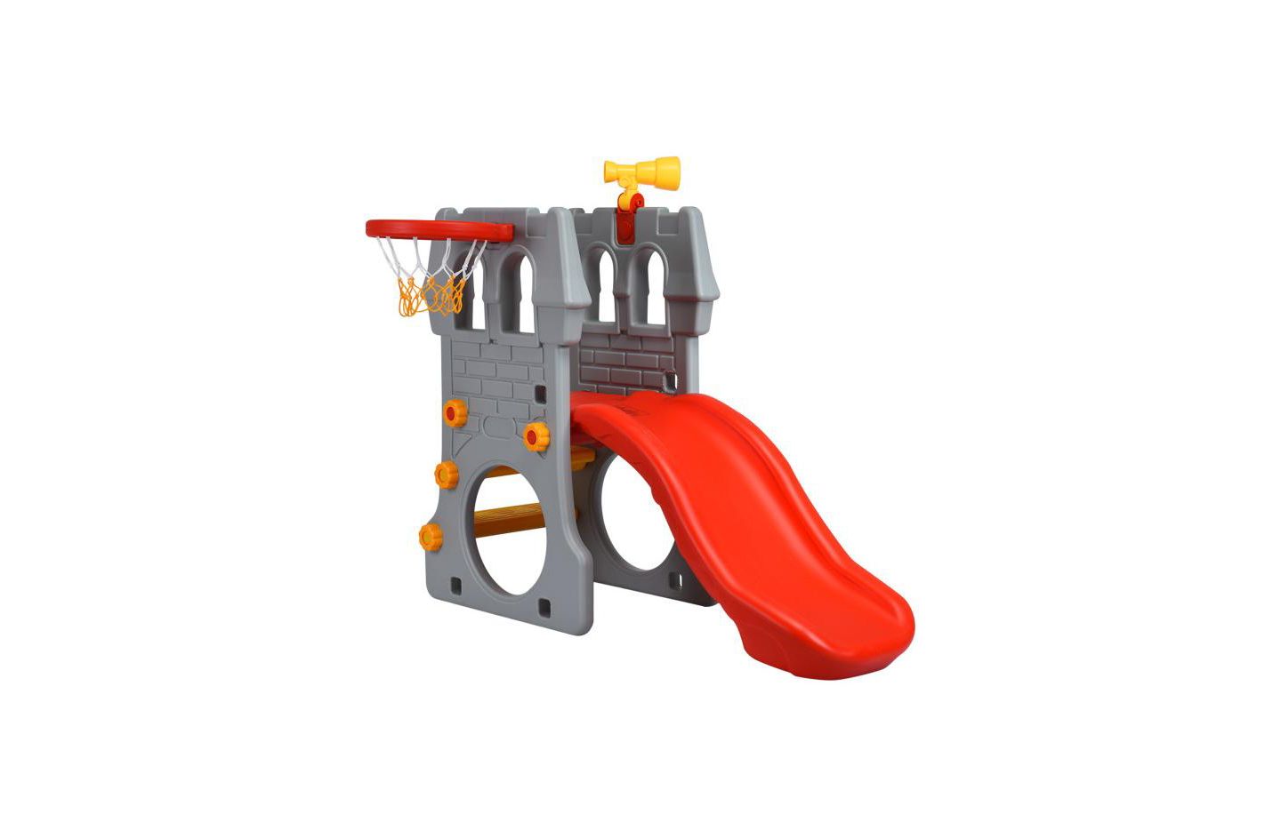 Детский игровой набор Slickblue 5-in-1 Toddler Climber Slide Playset with Basketball Hoop and Telescope, 110 lbs Capacity, 3–8 лет, цвет: Серый — фото 1