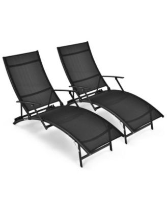 2 Pieces Patio Folding Stackable Lounge Chair Chaise with Armrest-Black