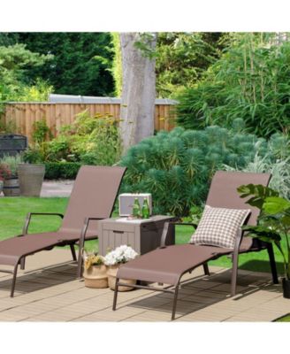 2 Pieces Patio Folding Chaise Lounge Chair Set with Adjustable Back-Brown
