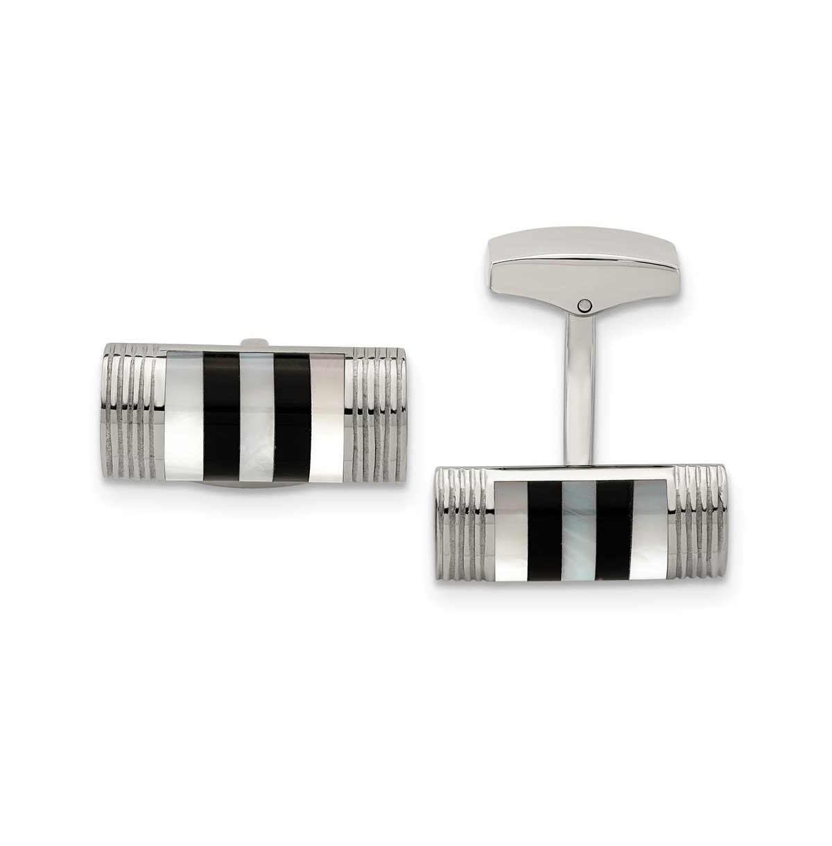 Stainless Steel Polished Mother of Pearl and Onyx Cufflinks - Black