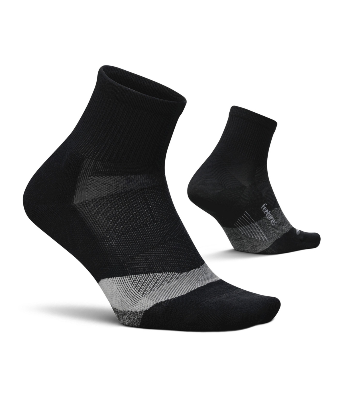 Men's Elite Light Cushion Quarter Solid - Sport Sock with Targeted Compression - New Black - Black