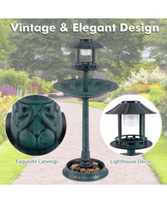 Pedestal Bird Bath with Solar Light with Bird Feeder and Flower Planter