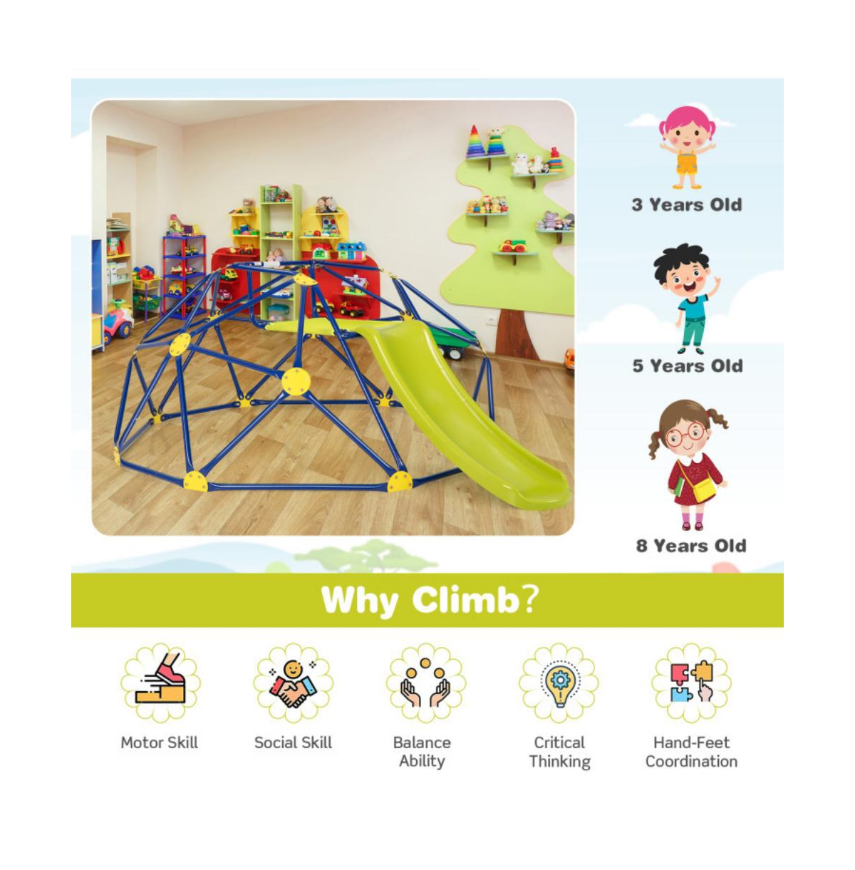 Slickblue Kids Climbing Dome with Slide and Fabric Cushion for Garden Yard