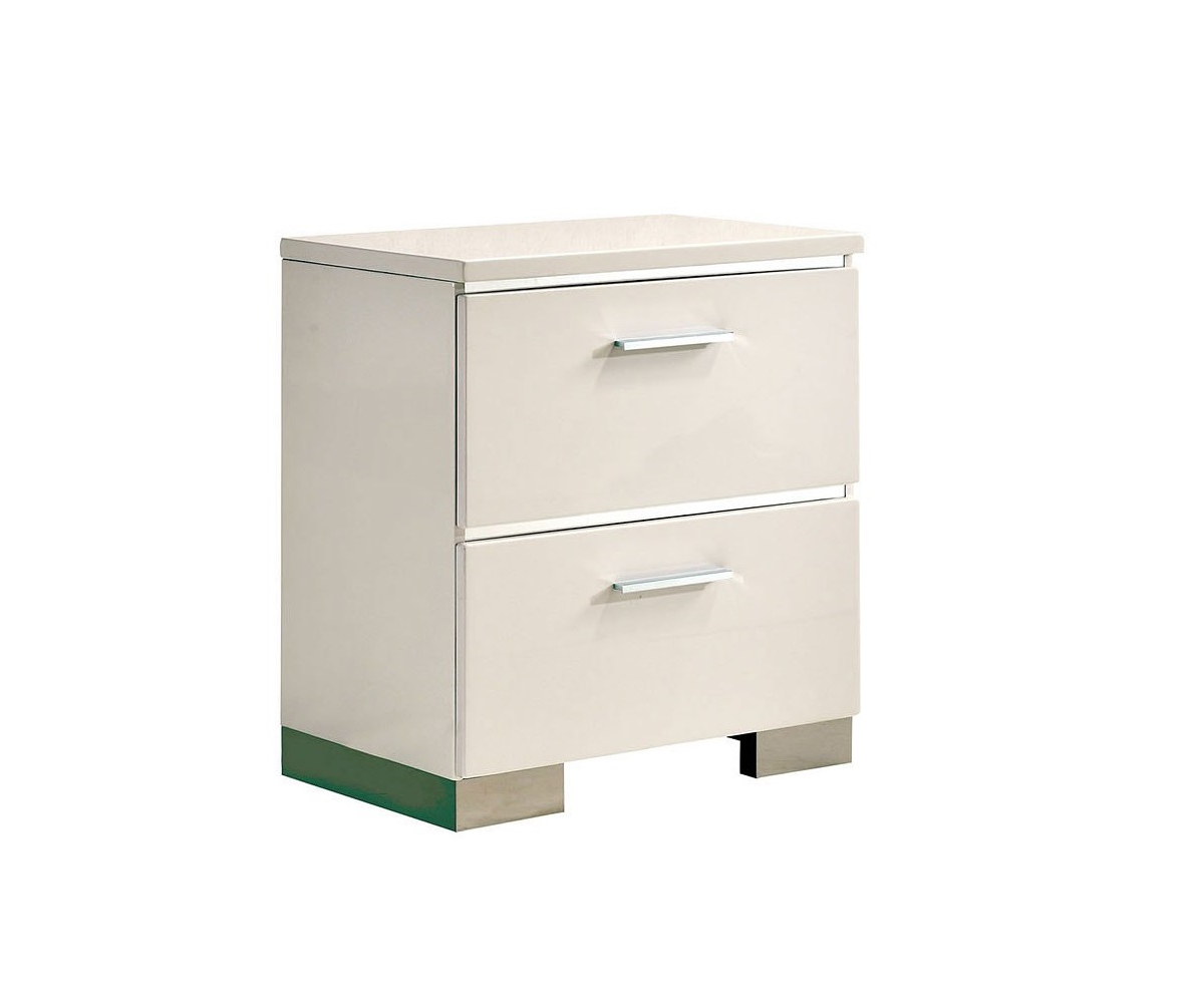 Streamdale Furniture High GlossNightstand with Usb Charger - White