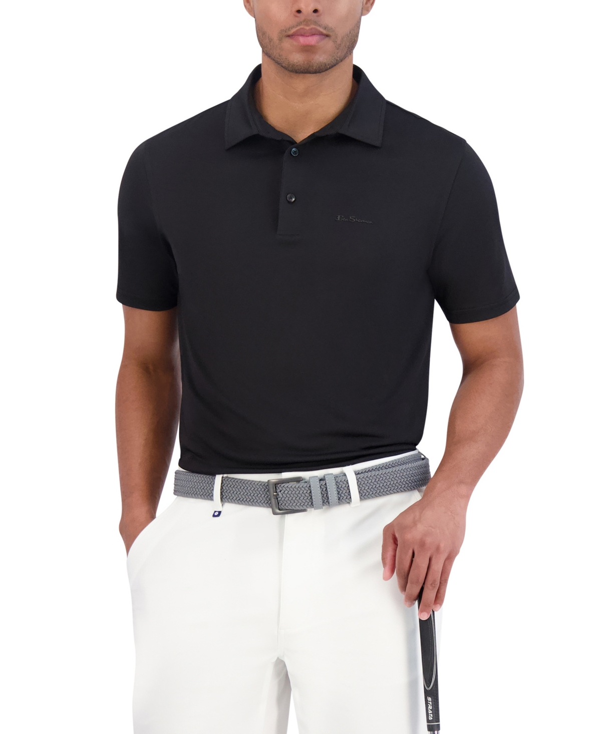 Ben Sherman Solid Tech Pique Sports Fit Polo In Black