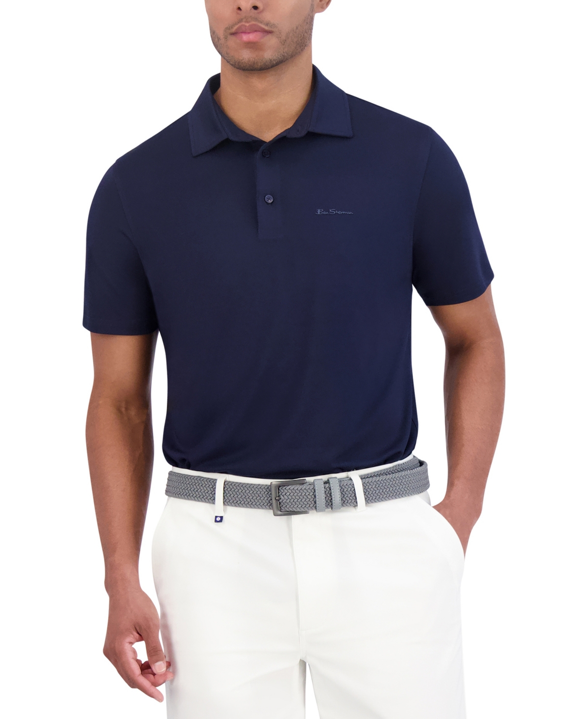Ben Sherman Solid Tech Pique Sports Fit Polo In Navy