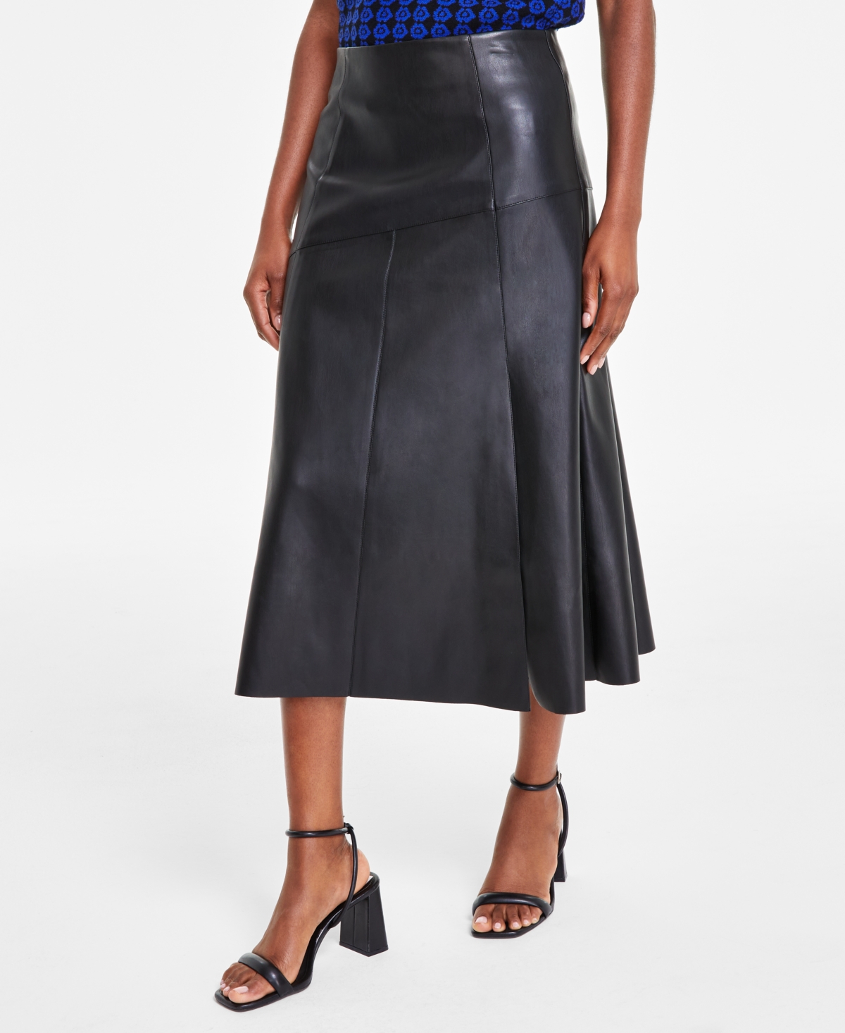 T Tahari Women's Paneled Faux-Leather Midi Skirt
