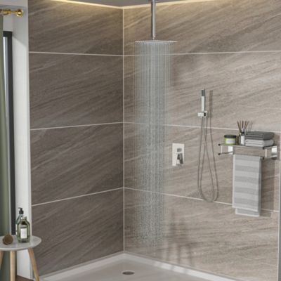 Ceiling Shower Set - 12 Inch Square Shower Set, Dual Shower Heads, Brushed Nickel