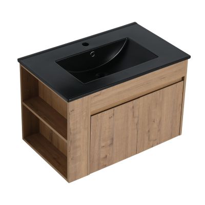 Streamdale 30 Inch Bathroom Vanity With Black Ceramic Basin And Adjust Open Shelf