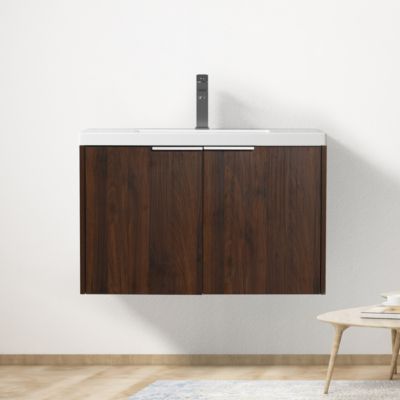 30" Modern Wall-Mount Soft-Close Doors Floating Vanity with Resin Sink