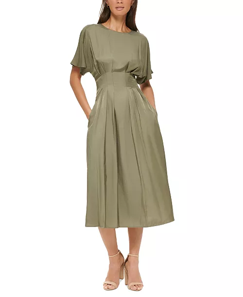 Kensie Women's Dolman-Sleeve Cinched-Waist Midi Dress