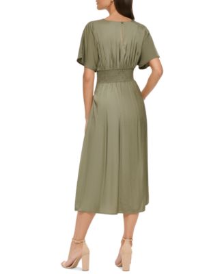 Women's Dolman-Sleeve Cinched-Waist Midi Dress