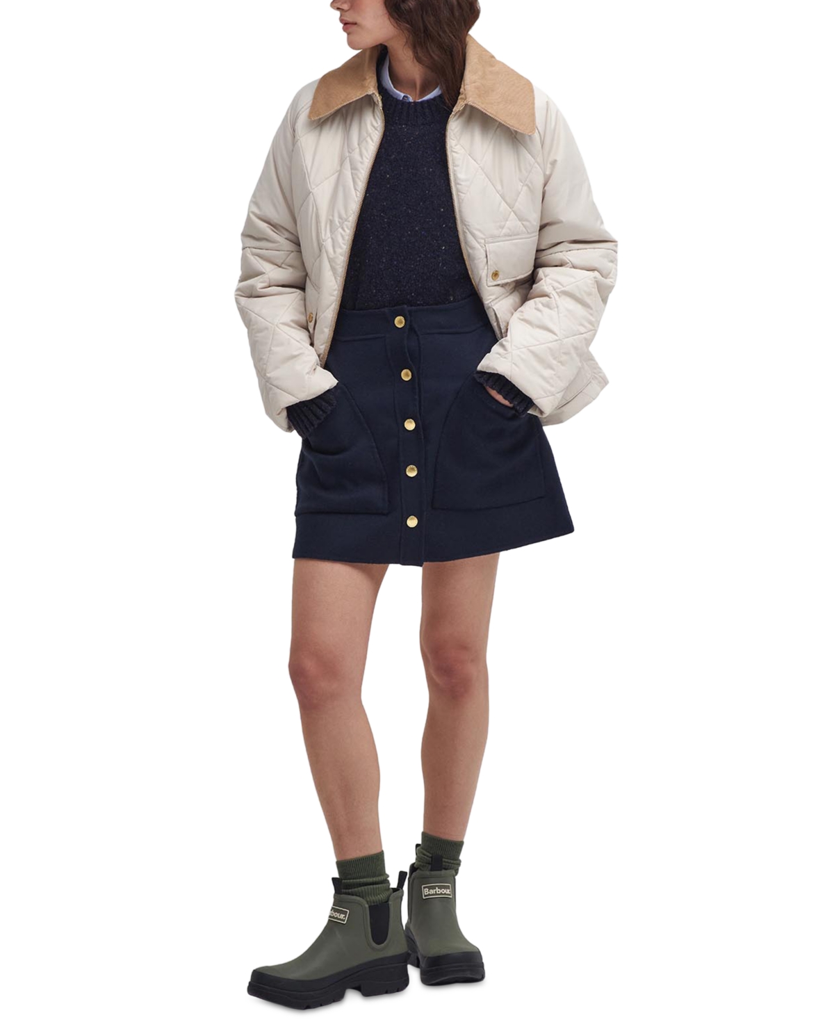 Barbour Women's Milby Quilted Corduroy-Collar Jacket -Ancient