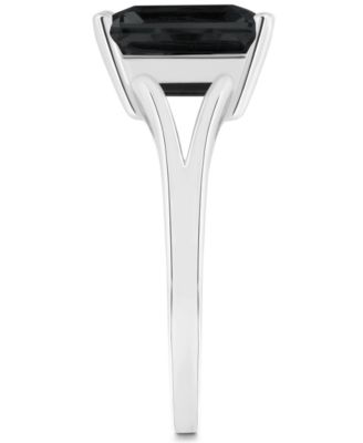 Onyx Emerald-Cut Split Shank Polished Statement Ring in Sterling Silver