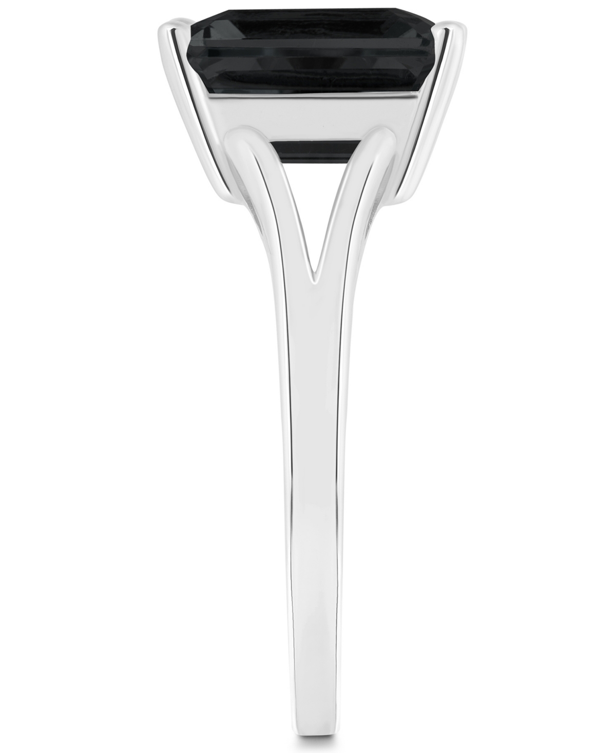 Macy's Onyx Emerald-cut Split Shank Polished Statement Ring In Sterling Silver In Onyx