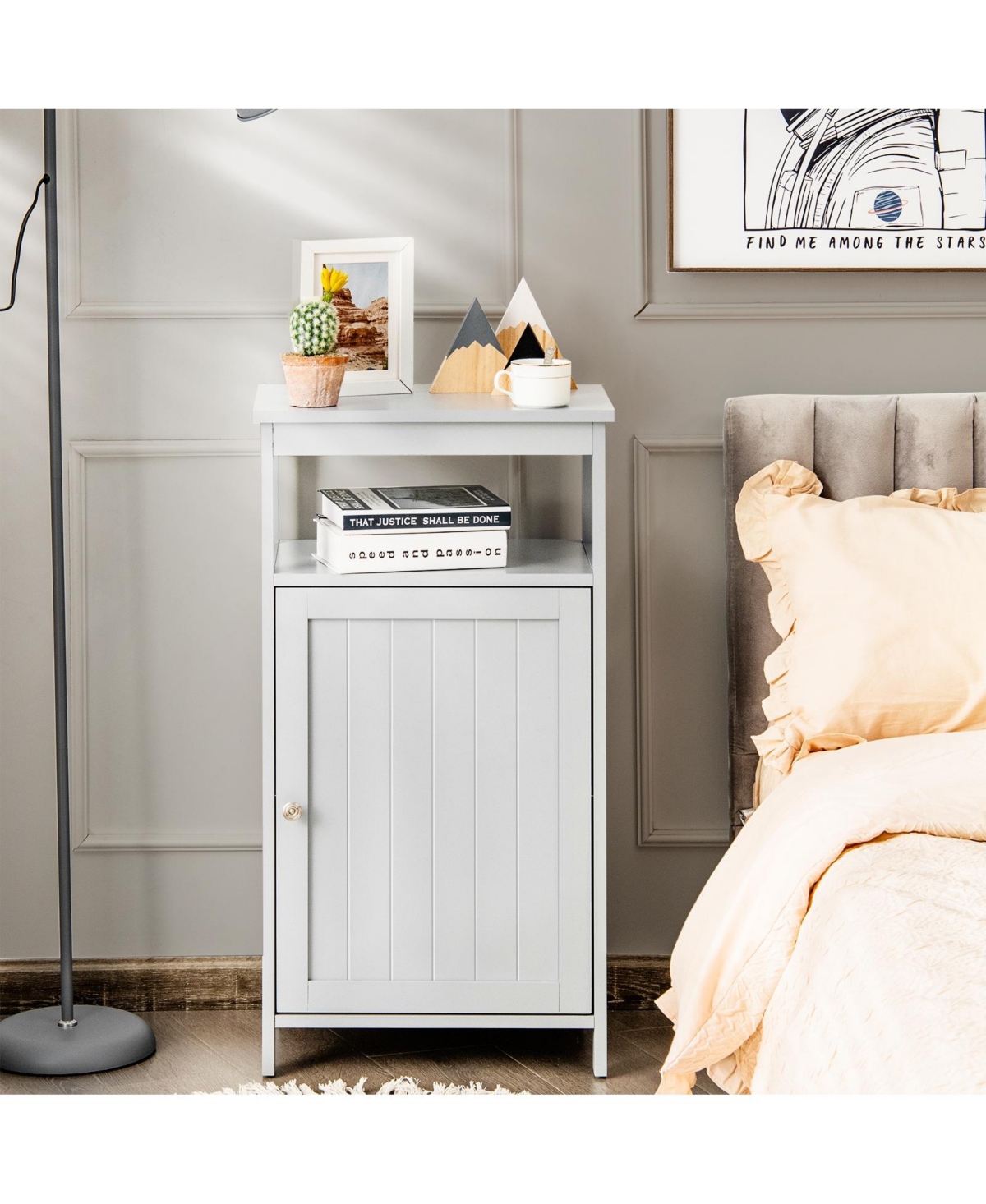 Slickblue Bathroom Wooden Floor Cabinet with Multifunction Storage Rack-Grey