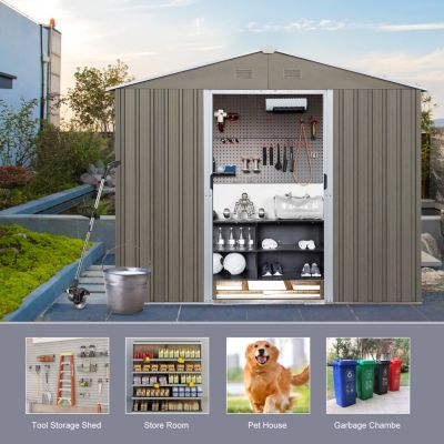 Streamdale 6FT X 8FT Outdoor Metal Storage Shed With Floor Base, Gray