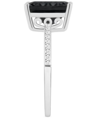 Onyx & Diamond (1/10 ct. t.w.) Emerald-Cut Statement Ring in Sterling Silver