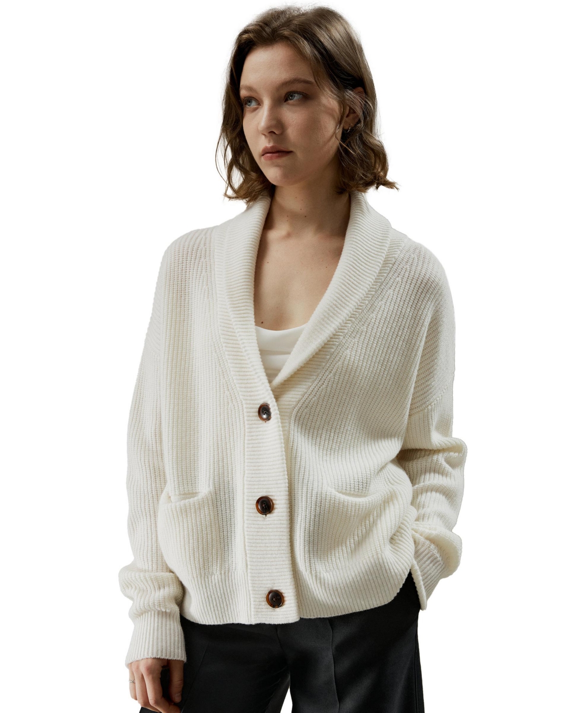 Lilysilk Women's Wool Knit Shawl Collar Cardigan for Women