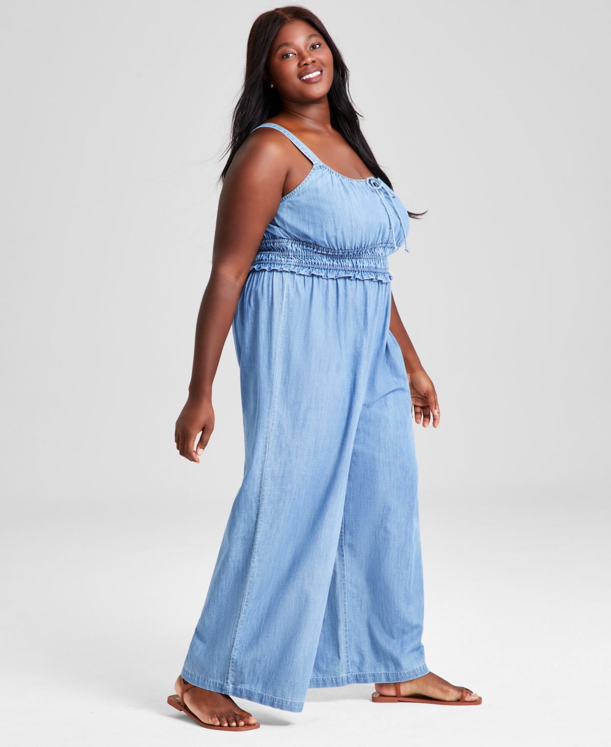 And Now This Trendy Plus SizeWide-Leg Jumpsuit, Created for Macy's - Chambray