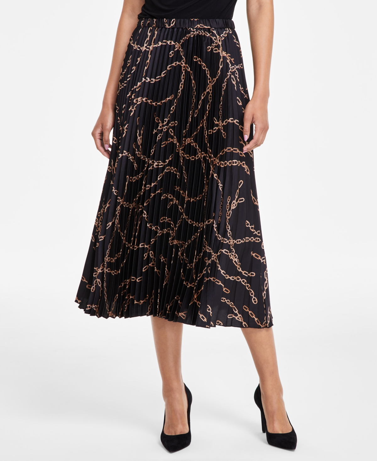 Anne Klein Petite Pull-On Printed Pleated Skirt