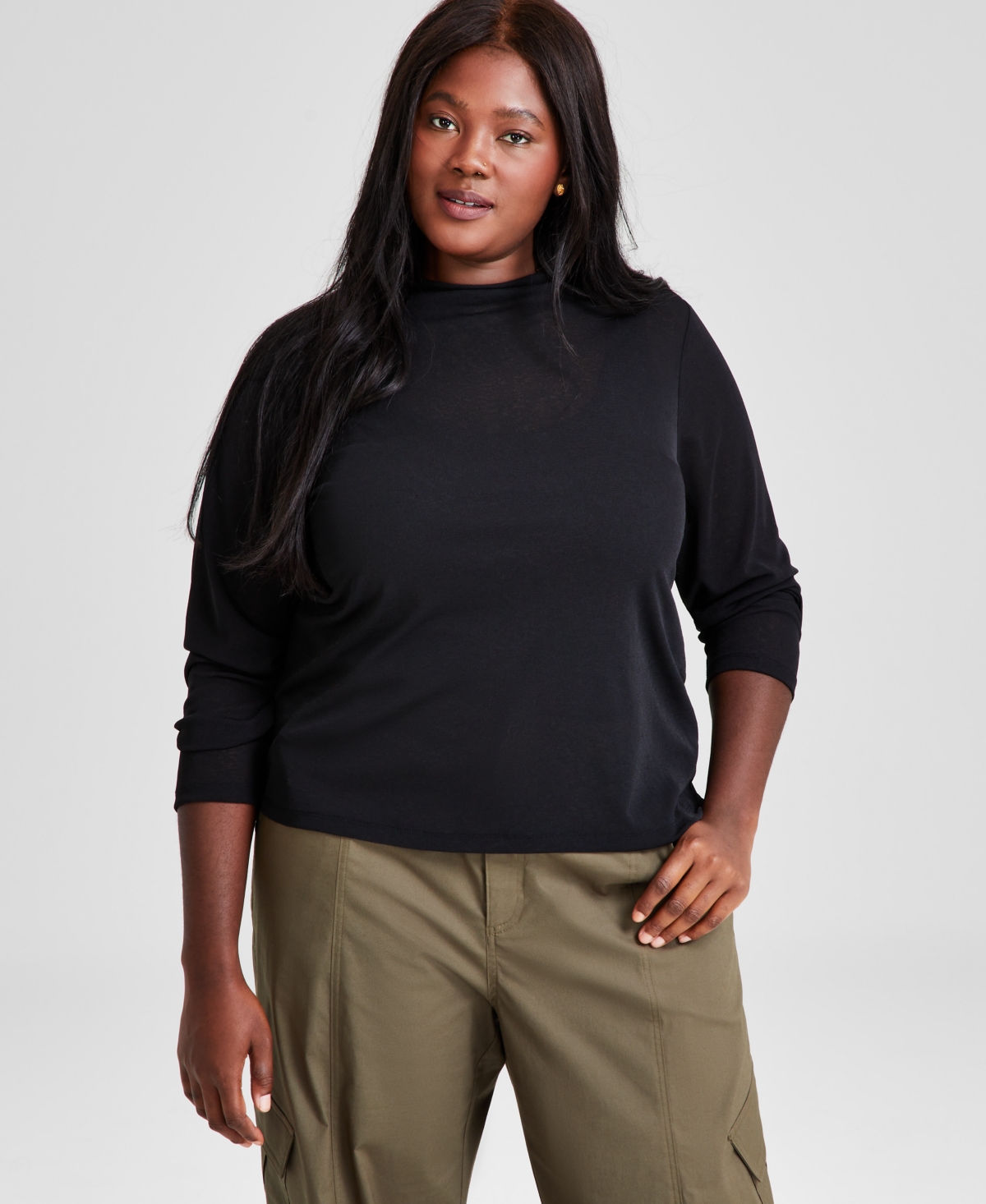 AND NOW THIS TRENDY PLUS SIZE FUNNEL-NECK LONG-SLEEVE TOP, CREATED FOR MACY'S 