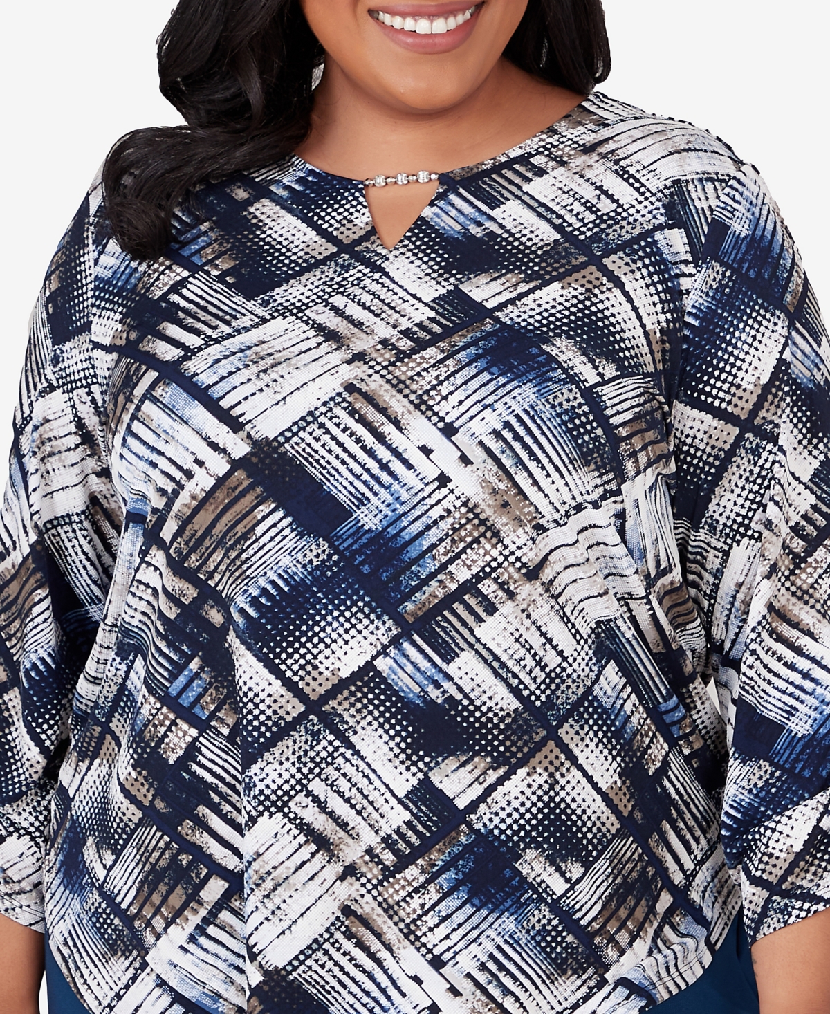 Alfred Dunner Plus Size Classic Abstract Textured Patchwork Top