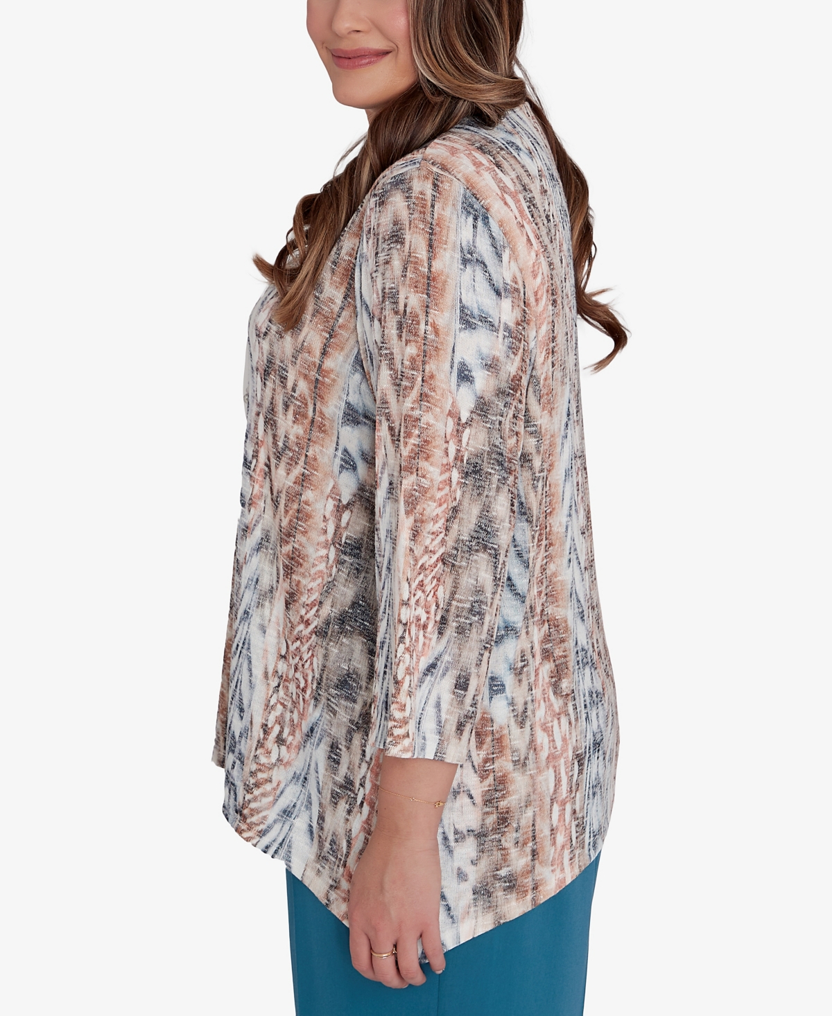 Alfred Dunner Plus Size Classic Vertical Animal Print Top With Necklace