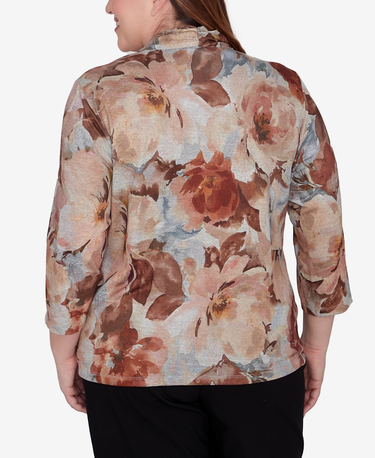 Alfred Dunner Plus Size Classic Watercolor Floral Melange Two In One Top With Necklace