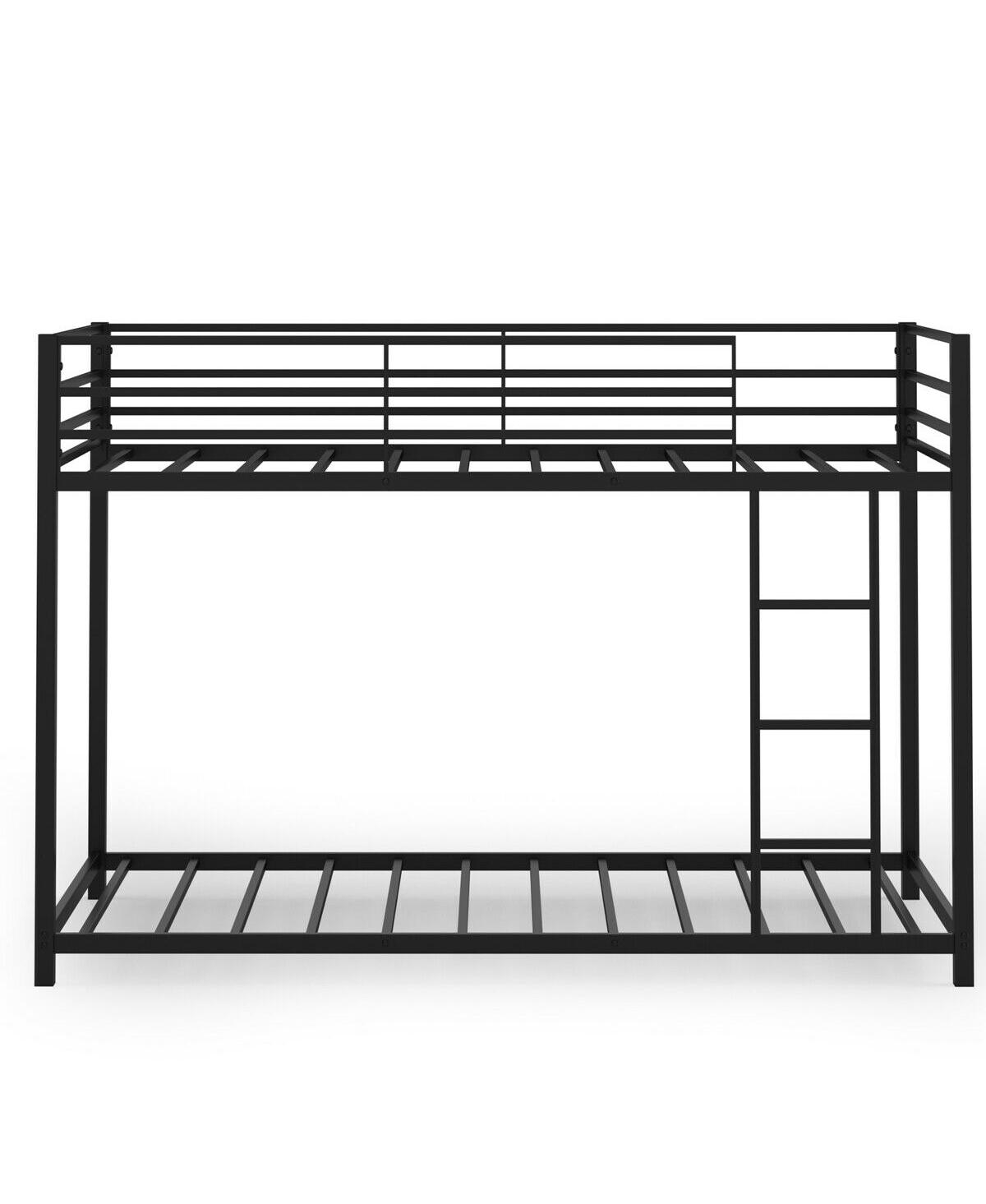 Slickblue Sturdy Metal Bunk Bed Frame Twin Over Twin with Safety Guard Rails and Side Ladder
