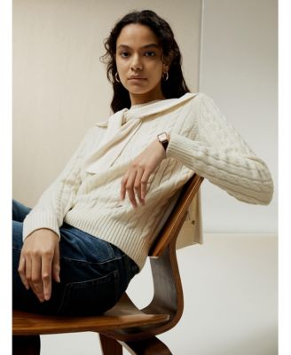 Women's Classic Cable Knit Sweater with Ribbed Edges