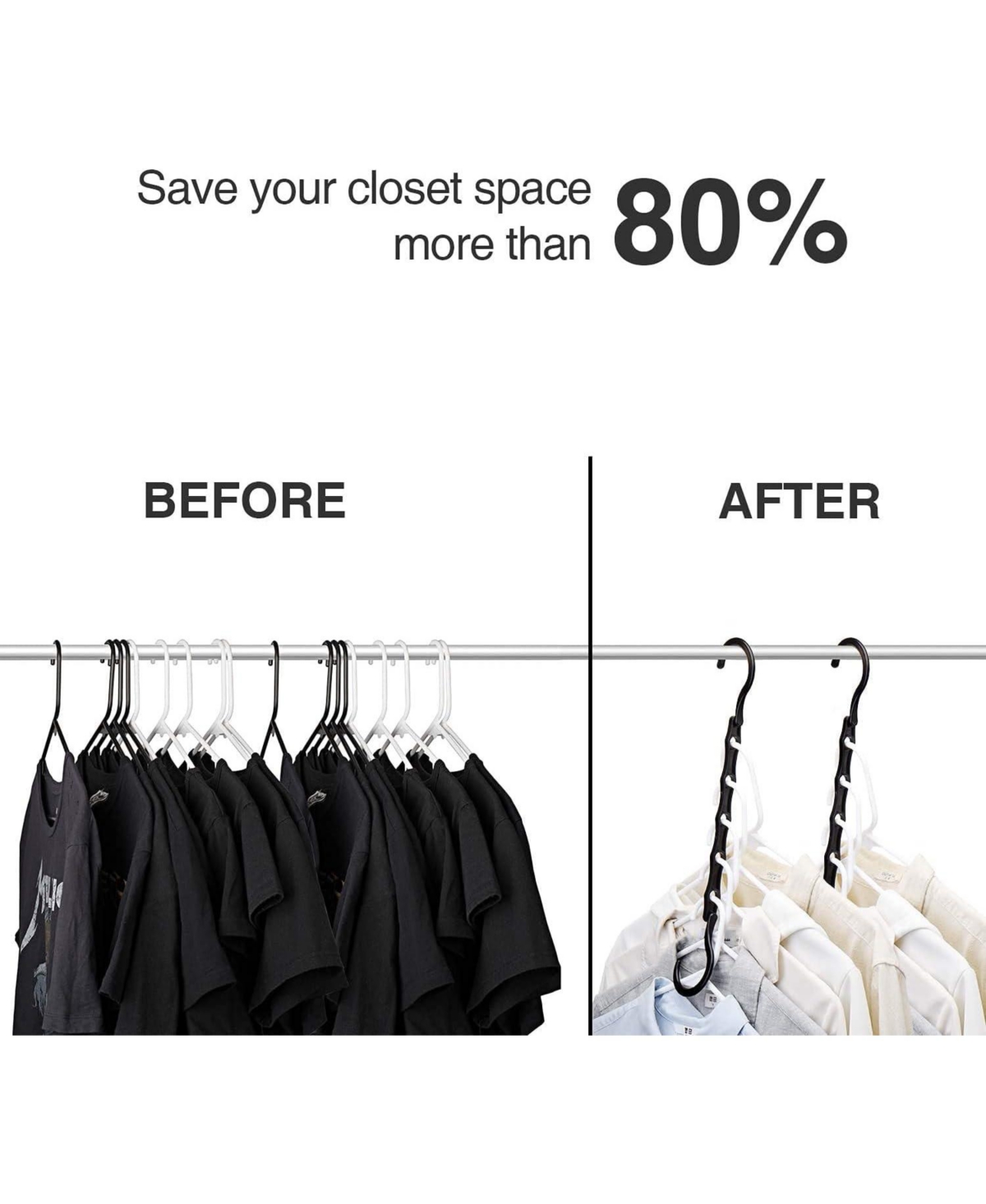 Magic Space Saving Hangers Sturdy Cascading with 5 Holes Closet Organizers and Storage College Dorm Room Essentials 16 Pack