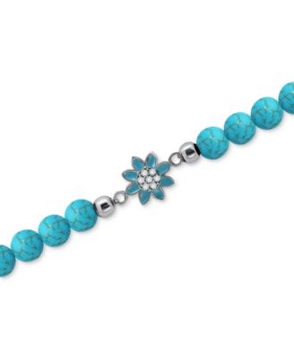 Howlite Chrysocolla & Enamel Flower Bead Stretch Bracelet in 18k Gold-Plated Sterling Silver, Created for Macy's