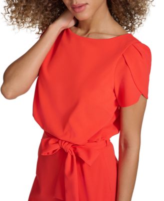 Women's Tulip-Sleeve Tie-Waist Sheath Dress