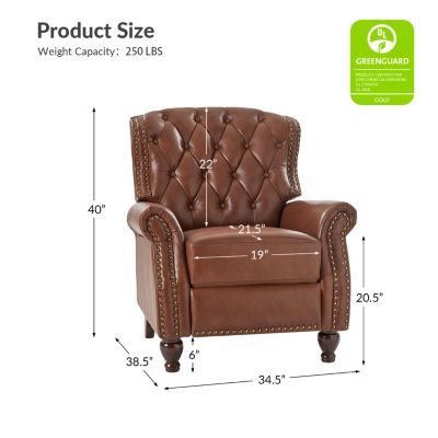 Justine Wooden Upholstery Genuine Leather Recliner with Tufted Back