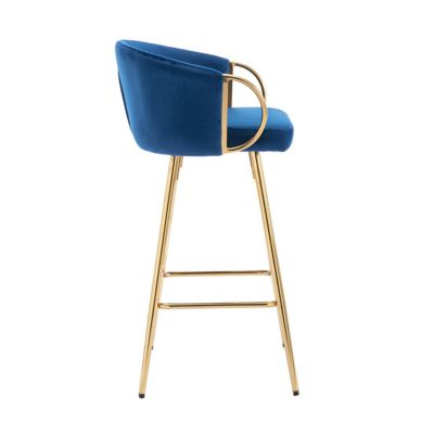 Streamdale Blue Velvet Bar Stools with Gold Legs (Set of 2