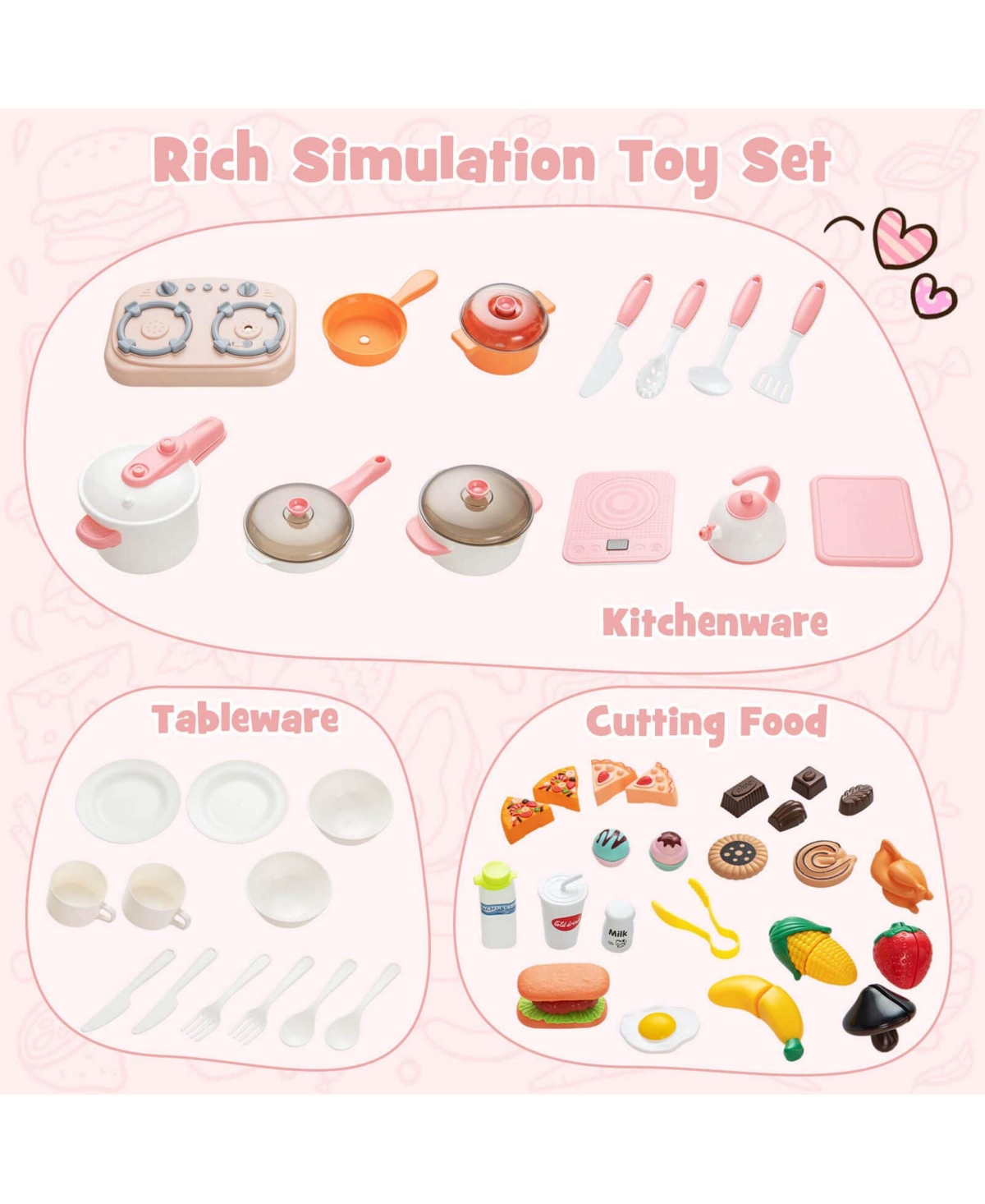 Costway Kids Pretend Kitchen Playset Role Play Kitchen Play Toy with Sink Oven Microwave